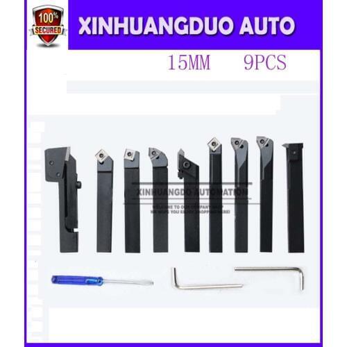 XINHUANGDUO 15mm 9pcs/set lathe tools indexable carbide turnnig tools, lathe cutting tools set, cutter tool set with inserts