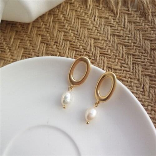 WTLTC Matte Gold Sliver Color Freshwater Pearls Hoop Earrings for Women Baroque Hanging Earrings Minimalist Drop Hoops Earrings
