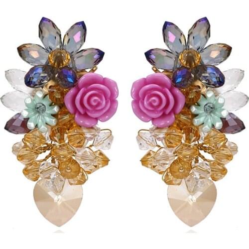ZA Personality Hand-woven Crystal Flower Tassel Earrings for Woman Party