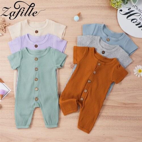 ZAFILLE Baby Clothes Unisex Solid Basic Baby Romper Summer Short Sleeve Button Sleepwear For Newborn Clothing Baby Pajama