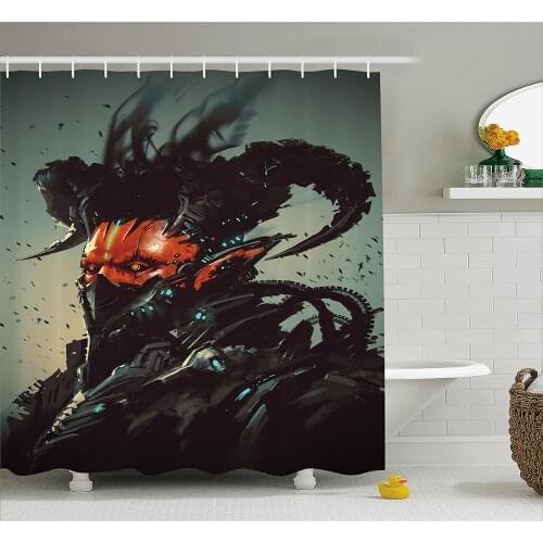 Fantasy Art House Shower Curtain Unusual Romotic Demon Character Futuristic Computer-Generated Cyber Bath Curtains For Bathroom