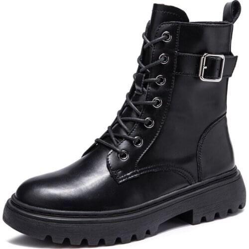 Genuine Leather Black Platform Boots Women Heels Ankle Boots Female Zip Designer Shoes Woman Booties Chunky Shoes for Women 2021