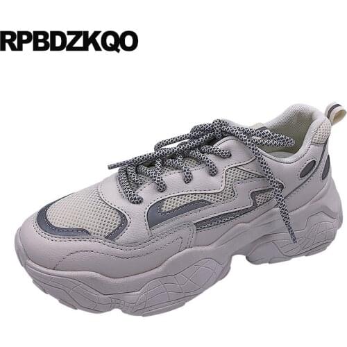Lace Up Women Mesh Sneakers Creepers Platform Shoes Trainers Thick Sole White Shallow Cheap Flats Muffin Breathable Elevator