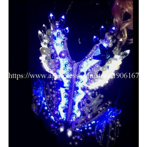 LED Light Luminous Dancing Ballroom Sexy Women DS Costumes With Headwear Glowing Bar Party Disco Singer Clothes Led Stage Props