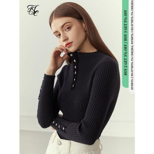 FANSILANEN Tassel Fringe Basic Slim Knitted Sweater Women Button Long Sleeve White Pullover Autumn Winter Female Black Jumper