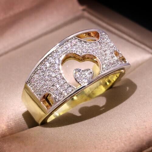 Cute Gold Heart hollow Ring for Women Wedding Engagement Ring Fashion Jewelry 2020 New
