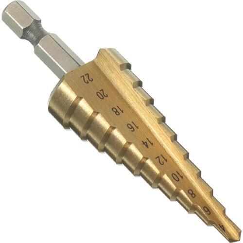 1PC Hex Titanium Step Cone Drill Bit 4-22MM Hole Cutter HSS 4241 For Sheet Metalworking Wood Drilling Power Tools DT6