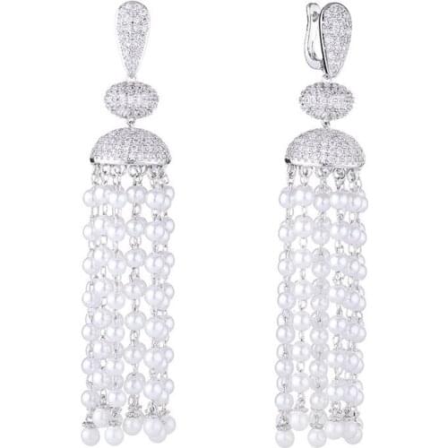2020 Luxury Exaggerated Fashion Pearl Lantern Long Zircon Inlaid Three-Dimensional Tassel Trend Earrings
