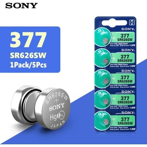 2020 New 5pc For Sony Original 377 SR626SW SR626 AG4 1.55V Silver Oxide Watch Battery SR626SW 377 177 376 Button Coin Cell