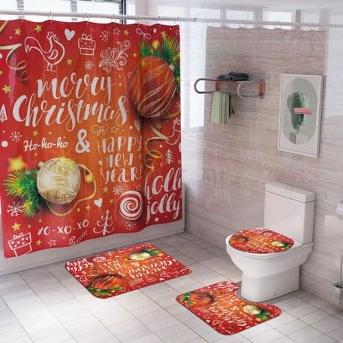 3 Pieces Bathmat Toilet Contour Mat Cover Bathroom Rug Set Christmas Decor