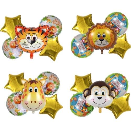 5pcs Forest Cartoon Animal Aluminum Film Balloon Set Star Happy Birthday Animal Ball Combination Kids Birthday Party Decoratio