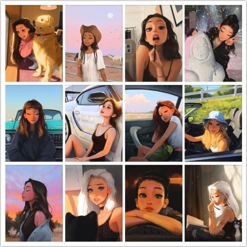 5d Cartoon Beautiful Girl Character Diamond Painting Full Round Drill Diy Diamond Embroidery Rhinestone Mosaic Home Decoration