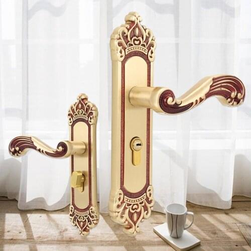 1 Set Pure Copper Room Door Handle Lock European Style Bedroom Mute Anti-theft Door Lock Indoor Safety Furniture Hardware