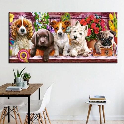 Large 5d Diy Diamond Embroidery Puppies on Shelf Diamond Painting Full Round Cross Stitch pictures Mosaic RhinestonesZP-1335