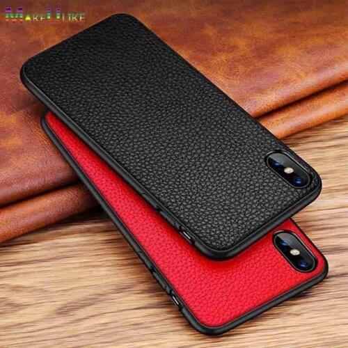 Genuine Leather Case for iPhone X XR XS Max 7 8 Plus Soft Back Case Cover Lychee Grain Phone Bag Case for iPhone XR XS Max Cover