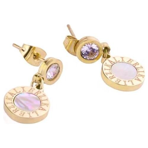 Lierzika brand stainless steel double round with shell and stone mini model earrings