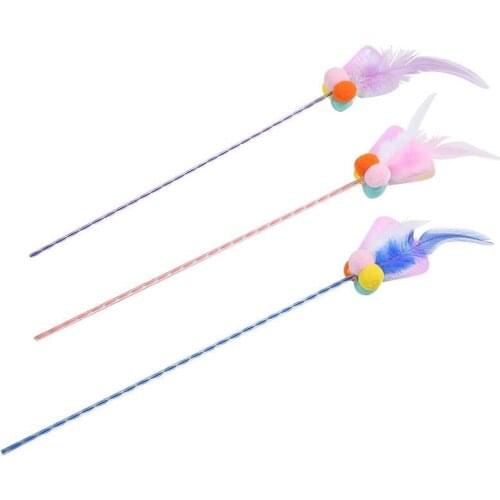 Cat Toys Pet Product Cat Wand Pom Pom Feather Funny Interactive Cat Wand Teaser Wand Toys for Cats Kitten Cat Supplies