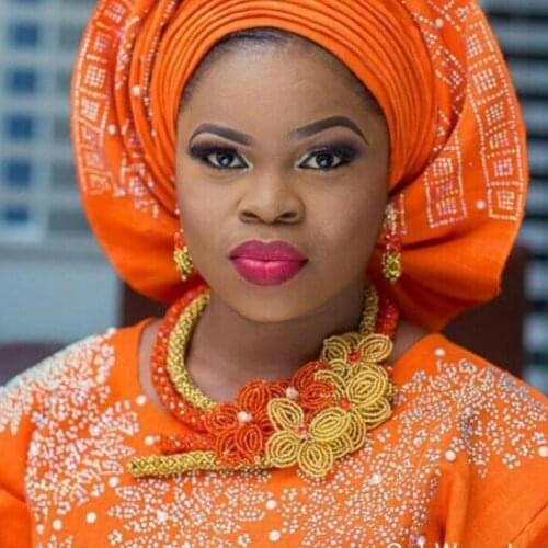 Graceful Orange and Gold African Inspired Wedding Party Jewelry Set Flower Statement Nigerian Beads Design Free Shipping WD670