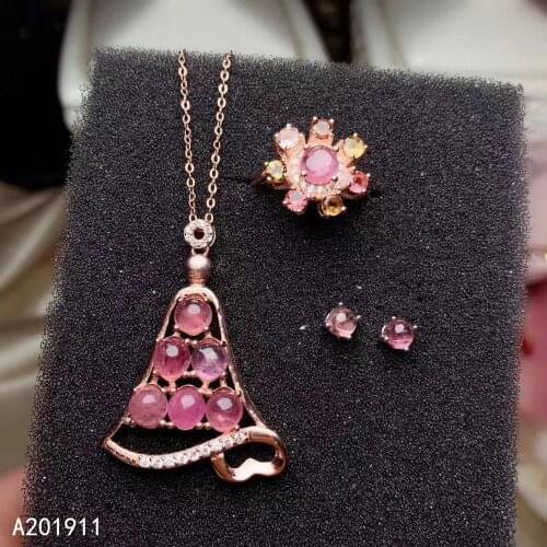 KJJEAXCMY boutique jewelry 925 sterling silver inlaid Natural Tourmaline Necklace Ring Earring noble Suit Support test popular