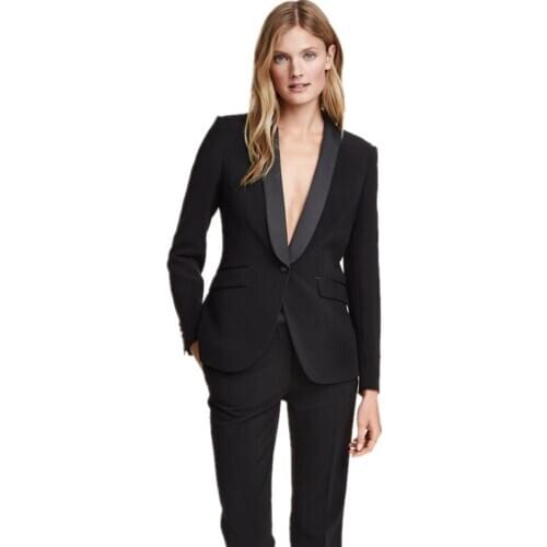 Black pant suits for women business suit 2 piece set ladies office uniform formal female trouser suit womens tuxedo CUSTOM