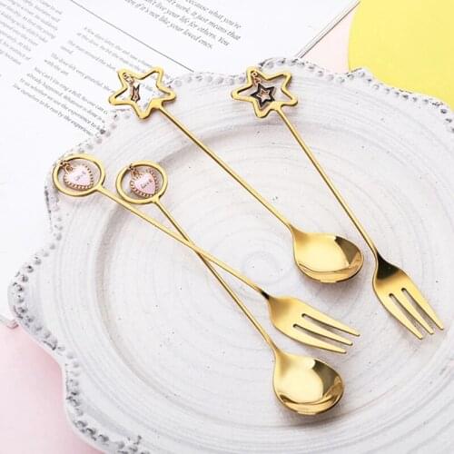 Creative Tableware Stainless Steel Coffee Spoon Tea Dessert Soup Spoon With Pretty Pendant Spoon For Watermelon Ice Cream Spoon
