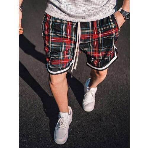 Summer Scottish Style Side Zip Five-Point Pants Mens Retro Plaid Basketball Sports Outdoor Casual Loose Hip-Hop Trend Shorts