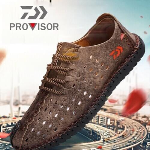 DAIWA 2020 Summer Outdoor Mountaineering Hollowed-out Breathable Leather Shoes Fishing Non-slip Leather Wear-resistant Shoes