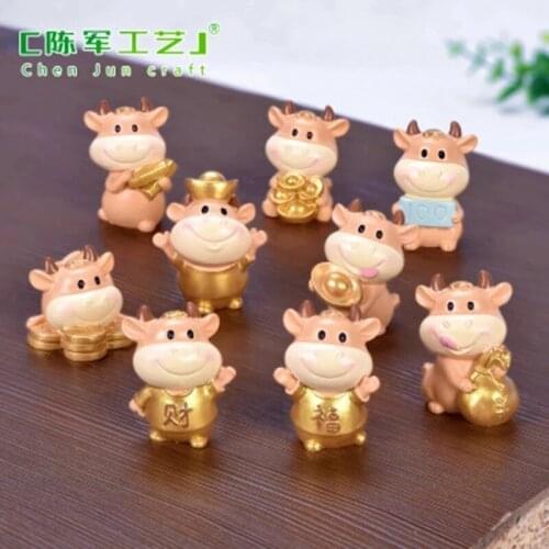 ZOCDOU 1 Piece Cute Golden Bull Cow Small Statue Little Figurine Crafts Figure Ornament Miniatures