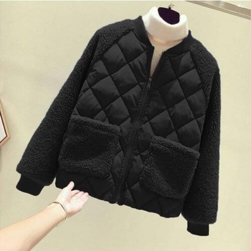 Fashion Cotton Padded Jacket Womens New Korean Casual Loose Imitation Lamb Wool Splicing Cotton Jacket In Autumn And Winter