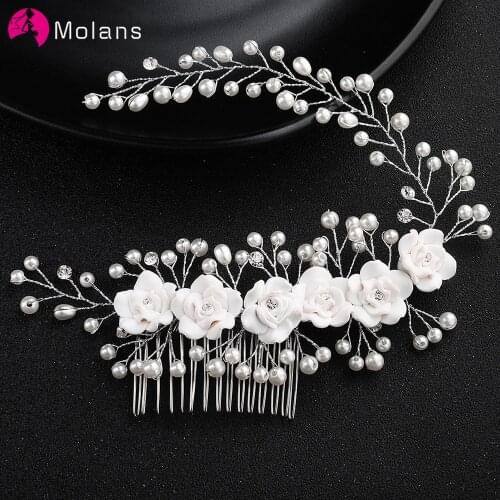 Molans Silver Pearl Crystal Wedding Hair Combs Hair Accessories for Bridal Flower Headpiece Women Bride Hair ornaments Jewelry