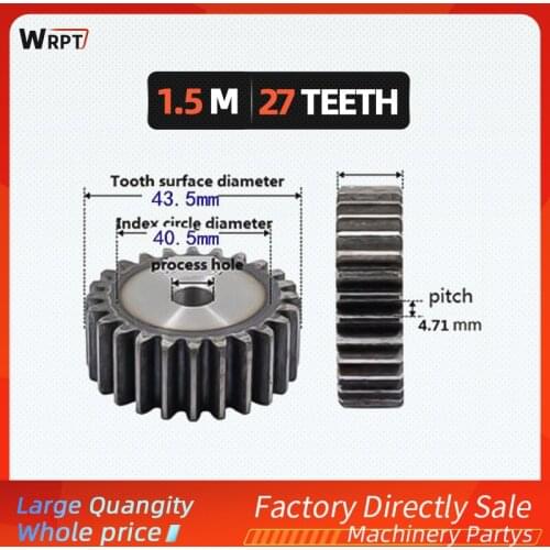 1Pcs 1.5M 27Teeth Motor Gear Wheel Fit for DIY Small Drilling Machine, 45# steel high frequency hardening, thickness 15mm