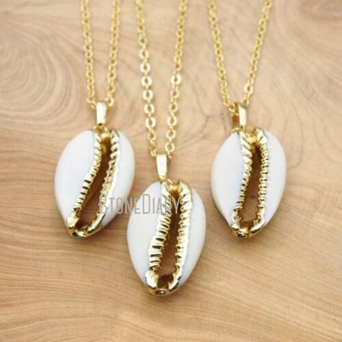 10Pcs Wholesale Cowrie Chains Necklaces Gold Color Ovate Chains Necklaces 16-20inch NM15894