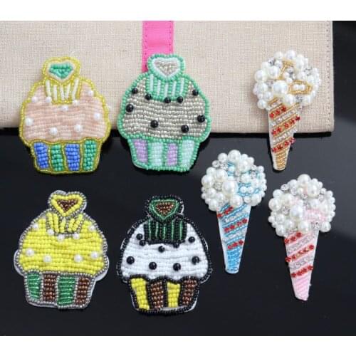 New Arrival Rhinestone Beaded Patches Ice Cream Cake Sew on Crystal Patches for Clothing Stickers Beaded Applique Scrapbooking