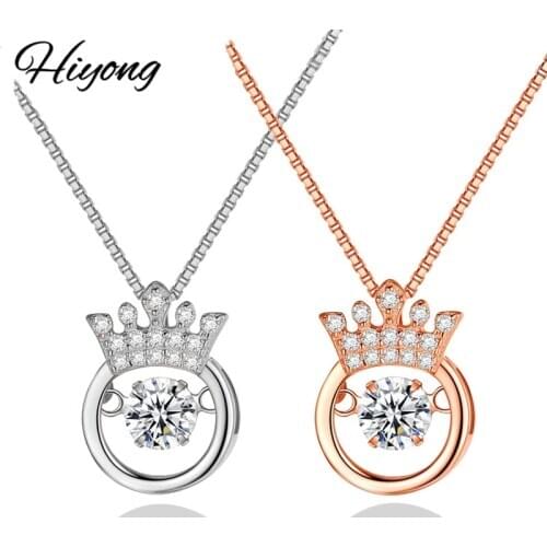 HIYONG Beating Heart Necklace, Crown Necklace Heart Pendant Necklace Sterling Silver Crown Necklaces Girl Christmas Gift Women