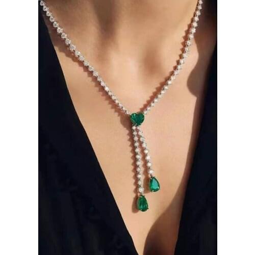 Funmode Green CZ Fashion Necklace Earring Full Jewelry Set For Women accesorios para mujer Wholesale FS220