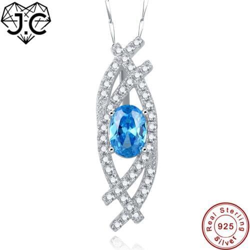 J.C Topaz Solid Real 925 Sterling Silver Necklace Pendants For Women Oval Cut Wonderful Blue & Emerald Fine Jewelry Accessories