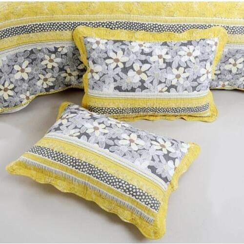 A Pair of Pillow Cases 2 Pcs Cotton Pillow Cover Yellow Quilting Pillowcase Grey Floral Size 50x70cm Dotted Stripes/Ocean