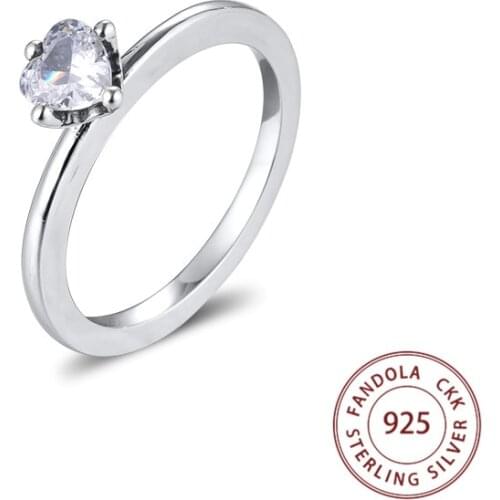 Clear Heart Solitaire Ring 925 Sterling Silver Wedding Engagement Rings for Women Fashion Jewelry Bijoux Femme