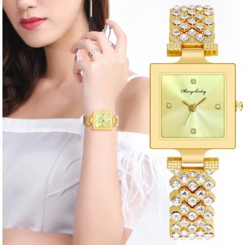 Luxury Rhinestone Square Women Watch Fashion Golden Stainless Steel Bracelet Wristwatches Zegarek Damski Relogio Feminino