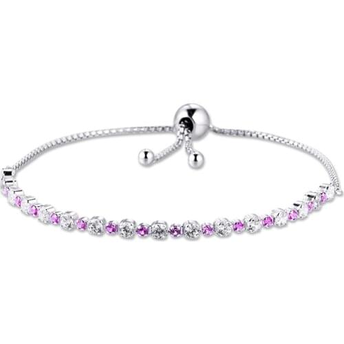 Pink & Clear CZ Sparkling Slider Bracelets Genuine 925 Sterling Silver Bracelets Bangles for Women DIY Charms Jewelry pulseras