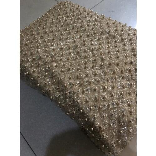 With glued glitter BZL-110906 Embroidery African Nigerian Guipure Lace Fabric with high quality with full beads