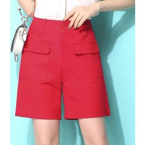 Red Shorts Straight-leg Pants Summer Shorts Woman High Waist Shorts Streetwear 2021 Pantalon Femme Women Clothing Korean Fashion