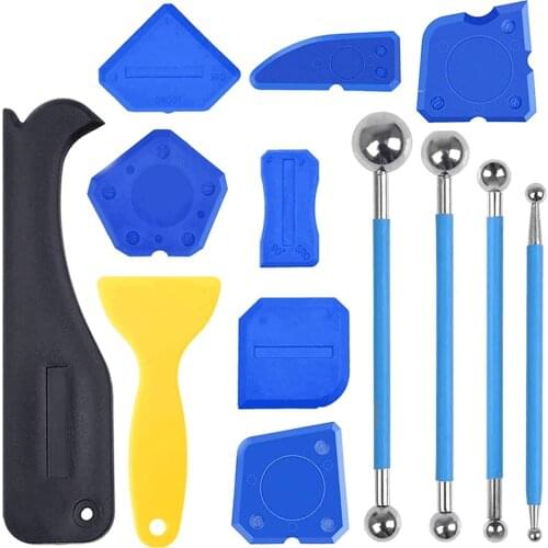 Silicone sealant tool, 13 piece grout sealant removal kit with plastic scraper / caulking ball for kitchen, bathroom, floor