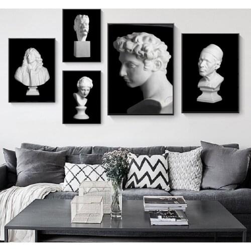 Nordic Vintage Sculpture Art Posters And Prints Black White Figure Wall Art Canvas Paintings Pictures Living Room Home Decor