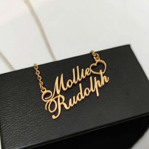 Zciti Personalized Custom Name Pendant Necklace Stainless Steel 2 Name Heart Necklace For Women Personalized Letter Gold Choker