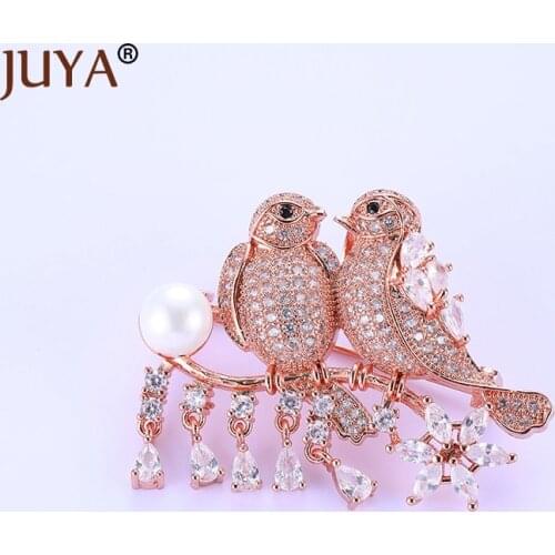 Elegant New Cubic zirconia micro paved love birds dressing brooch pin lady scarf buckle jewelry accessory women Christmas gift