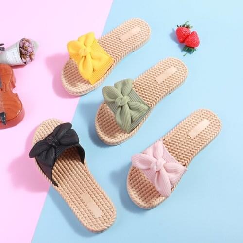 Womens Summer Bowknot Non-Slip Beach Slipper New Flower Fashion Indoor Outdoor Flip-flops Women Sandals Shoes Female Slippers