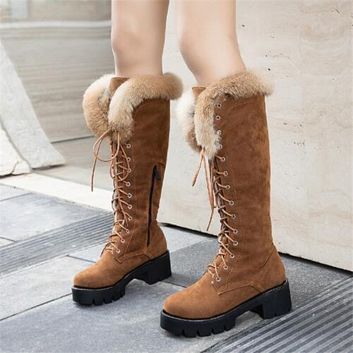 Hot Women Warm Snow Boots 2019 Autumn Winter Ladies Suede Fashion Low heels Warm Fur Plush Women Shoes Knee High Boots