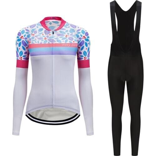 2021 Women Fall Long Sleeve Bicycle Jersey Set BIB Gel Kit Female Cycling Clothing MTB Dress Fashion Uniform Road Bike Clothes
