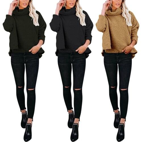Women Loose Style Sweater, Solid Color Turtleneck Knitted Pullover for Girl Winter, Army Green/ Black/ Khaki